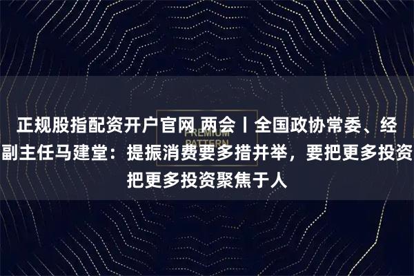 正规股指配资开户官网 两会丨全国政协常委、经济委员会副主任马建堂：提振消费要多措并举，要把更多投资聚焦于人